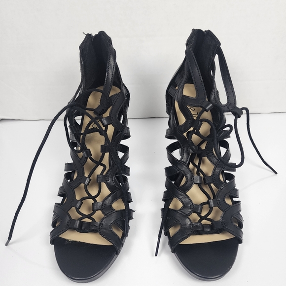 Me Too Black Women Strappy Laced Blocked Heels Size 10 - Picture 13 of 13